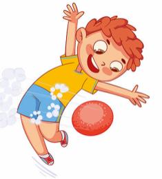 Tegning af et barn i shorts og t-shirts der undviger en blød bold ved at dreje i kroppen